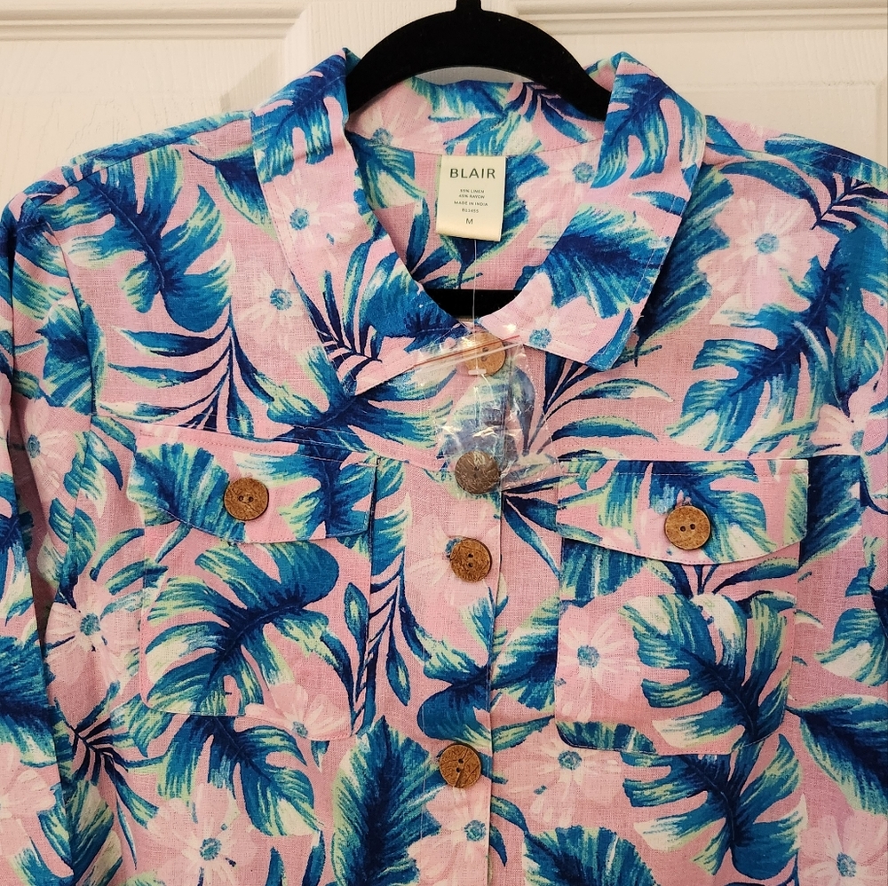 Tropical Floral Unlined Jean Jacket NWT Size Medium